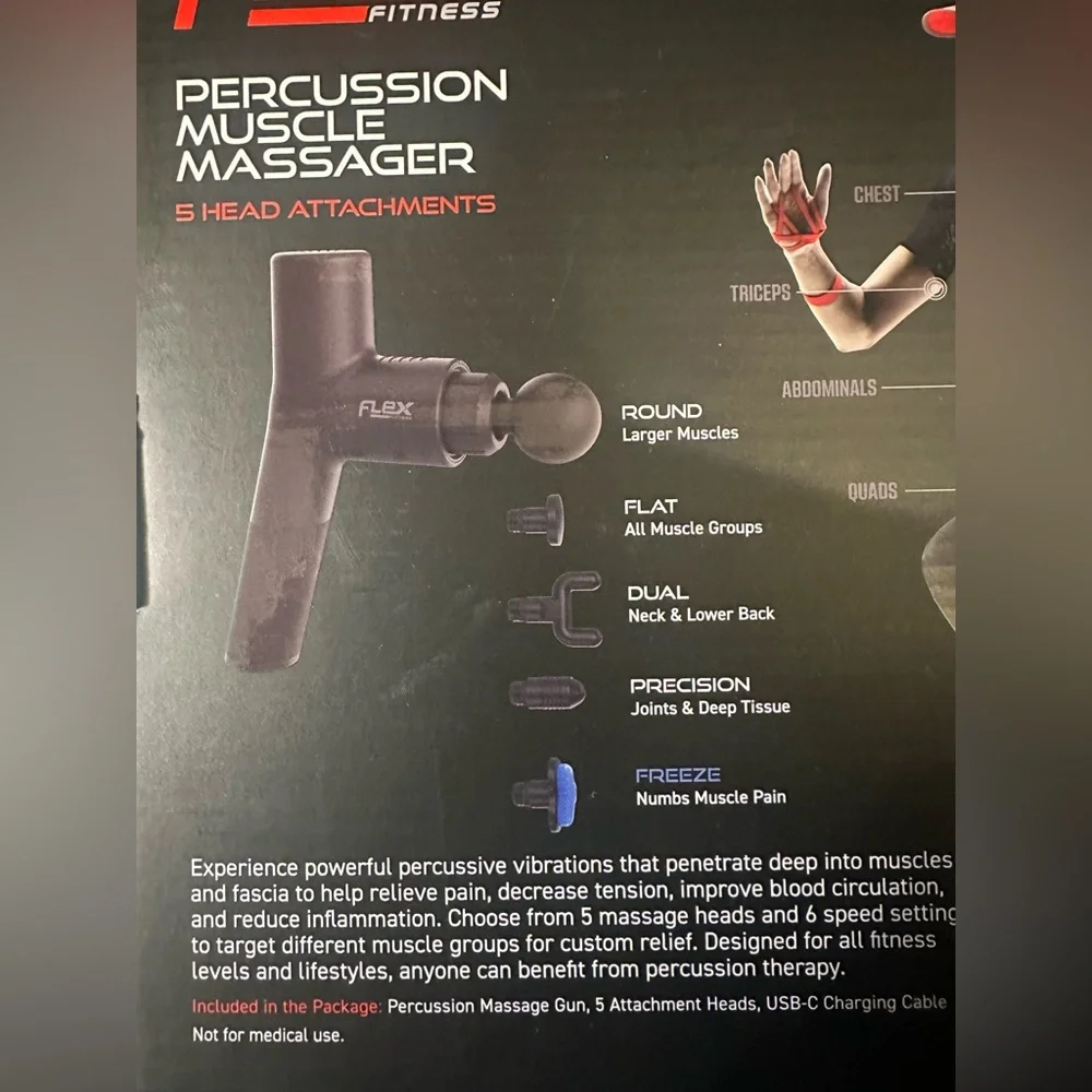 NEW Flex Fitness Percussion Muscle Massager with Five Attachments‎